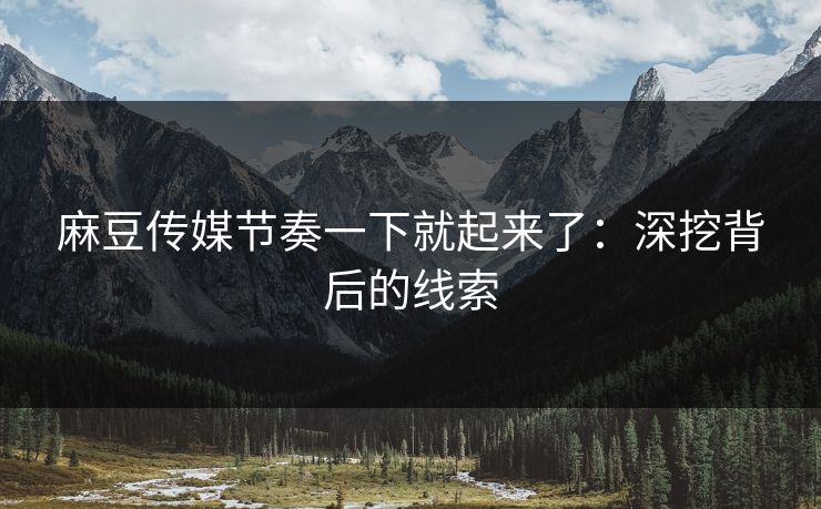 麻豆传媒节奏一下就起来了：深挖背后的线索  第1张