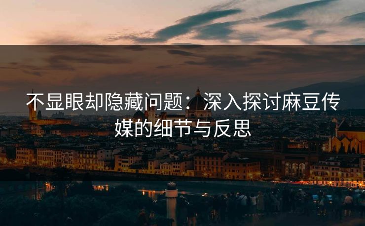 不显眼却隐藏问题：深入探讨麻豆传媒的细节与反思  第1张